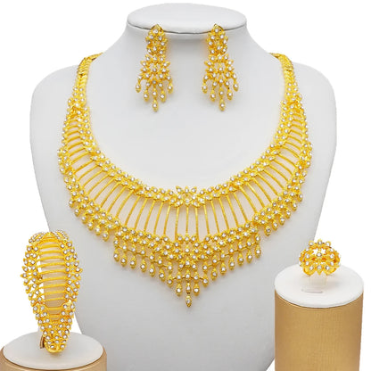 Dubai Gold Color Jewelry Sets African Indian wedding Bridal Wife gifts Necklace Bracelet Earrings ring Jewelery for Women 2022