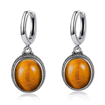 Vintage 925 Sterling Silver Earring Oval Natural Kyanite Stone Moonstone Labradorite Hoop Earrings With Necklace Set For Women