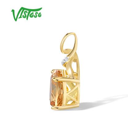VISTOSO Genuine 14K 585 Yellow Gold Pendant For Women Sparkling Round Citrine Diamond Pendant Delicate Gorgeous Fine Jewelry