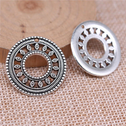 10pcs 26x26mm(1.02x1.02inch) 2 Colors Antique Bronze Color Antique Silver Color Circle Charms Pendants Jewelry Accessories