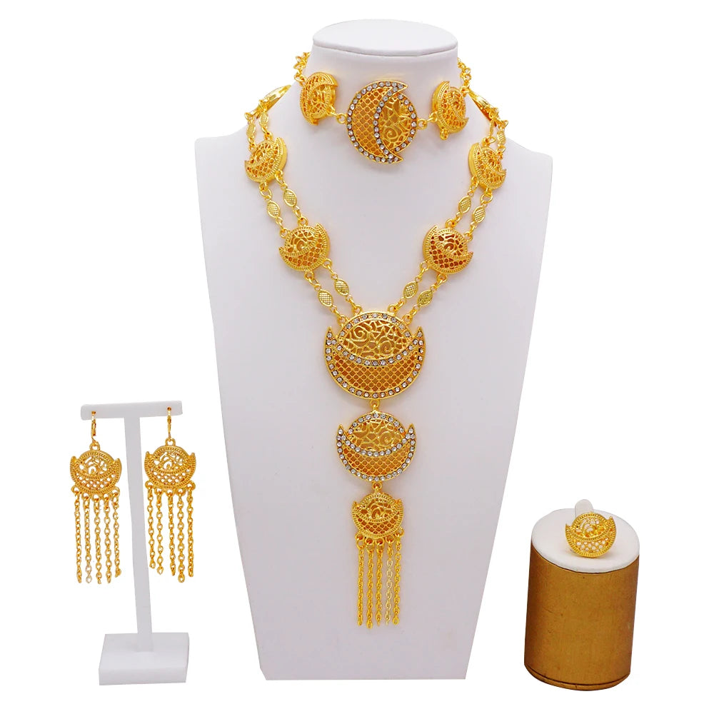 Dubai Jewelry Sets Gold Color Necklace & Earring Set For Women African France Wedding Party Jewelery Ethiopia Bridal Gifts