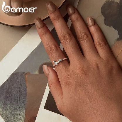 Bamoer Genuine 925 Sterling Silver Cute Cat And Dog Adjustable Ring For Women S925 Open Animal Ring Fine Jewelry Accessories