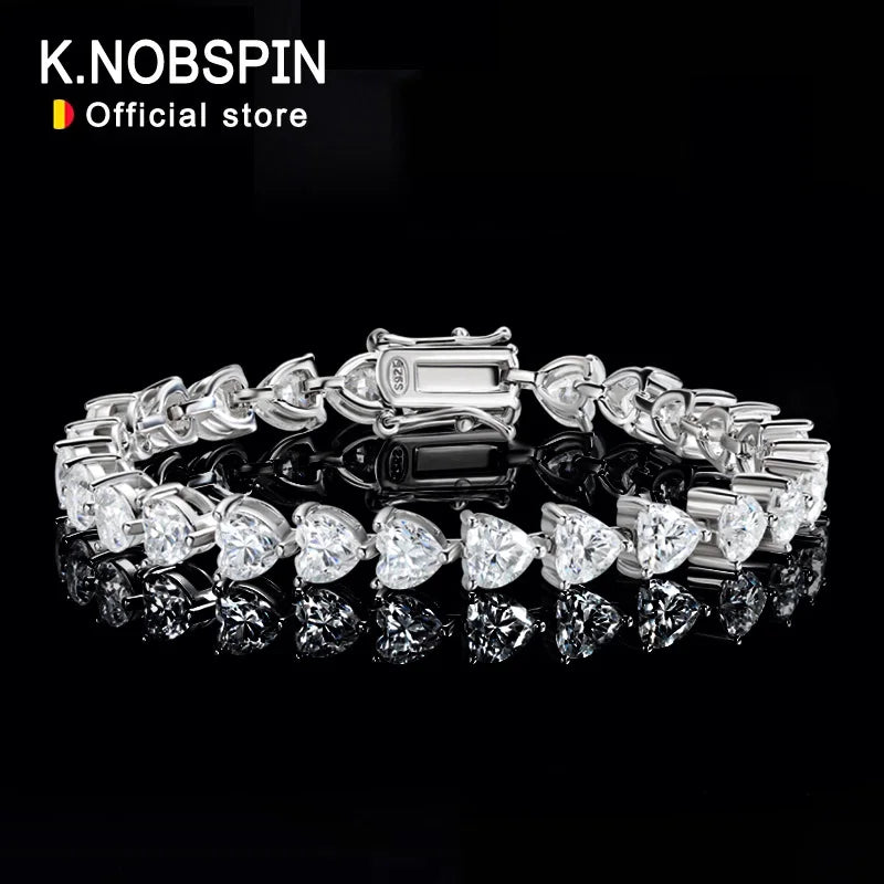 KNOBSPIN D VVS1 Heart Moissanite Tennis Bracelet Original 925 Sterling Silver Plated 18k White Gold with GRA Bracelets for Women