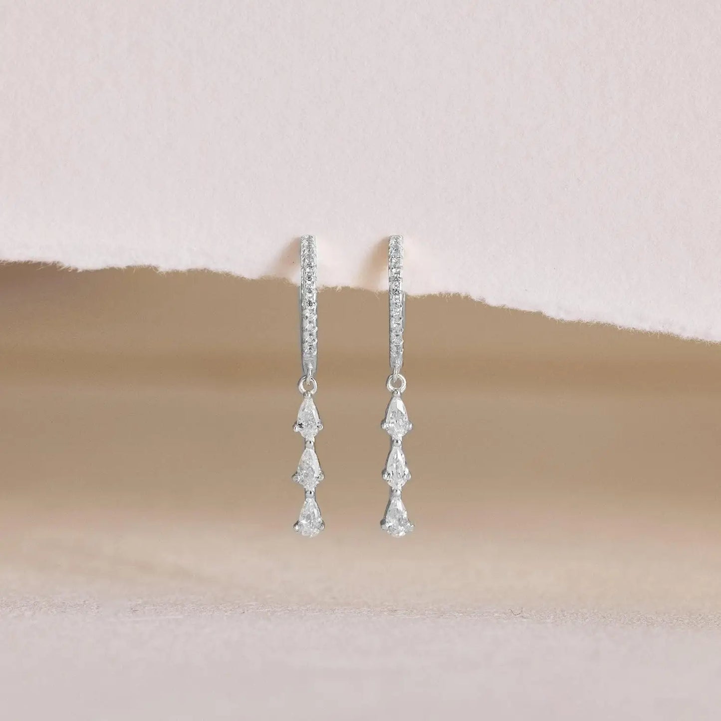 Orecchini a Goccia per Donna, Orecchini Pendenti con Strass in Argento, Orecchini Brillanti e Leggeri