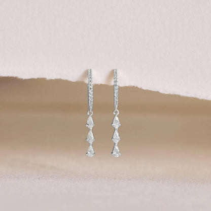 Orecchini a Goccia per Donna, Orecchini Pendenti con Strass in Argento, Orecchini Brillanti e Leggeri