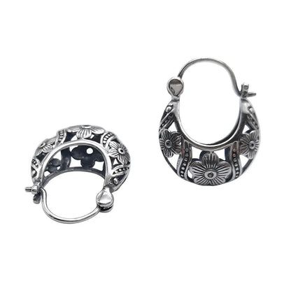 S925 Sterling Silver Stud Earrings New Fashion Simple Ancient Hollow Flower Ear-studs Solid Pure Argentum Ear Jewelry for Women