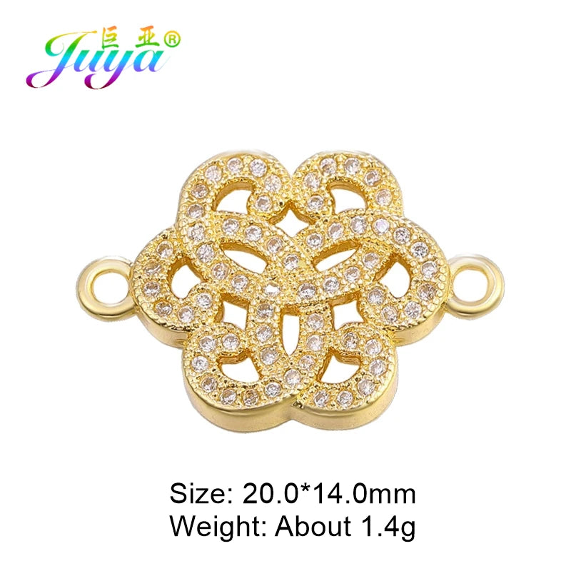 Juya Handmade 18K Gold Plated Cz Paved Decorative Copper Dragon Charms Connectors Accessories For DIY Talisman Jewelry Making