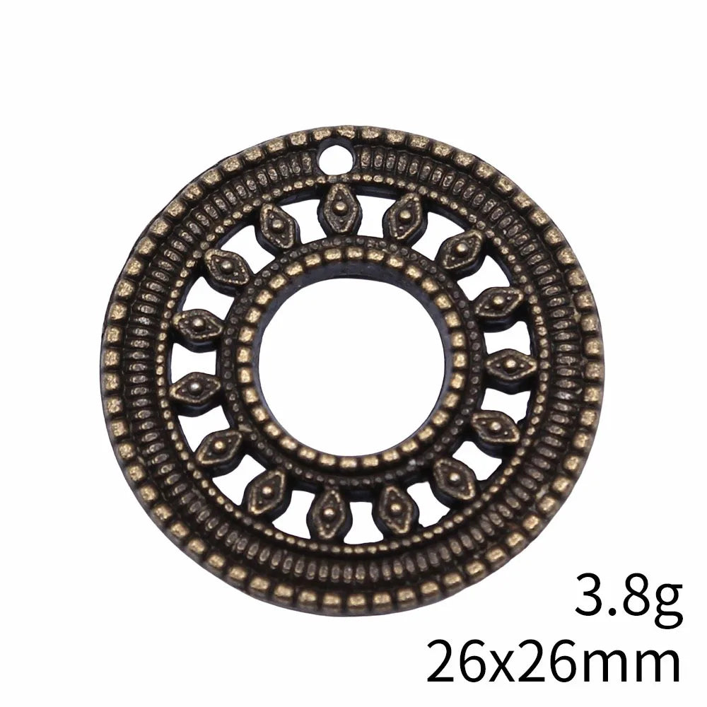 10pcs 26x26mm(1.02x1.02inch) 2 Colors Antique Bronze Color Antique Silver Color Circle Charms Pendants Jewelry Accessories