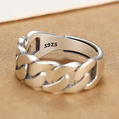 VENTFILLE 925 Sterling Silver Rings INS Fashion Hip Hop Vintage Couples Hollow Lines Punk Thai Silver Party Adjustable  Jewelry