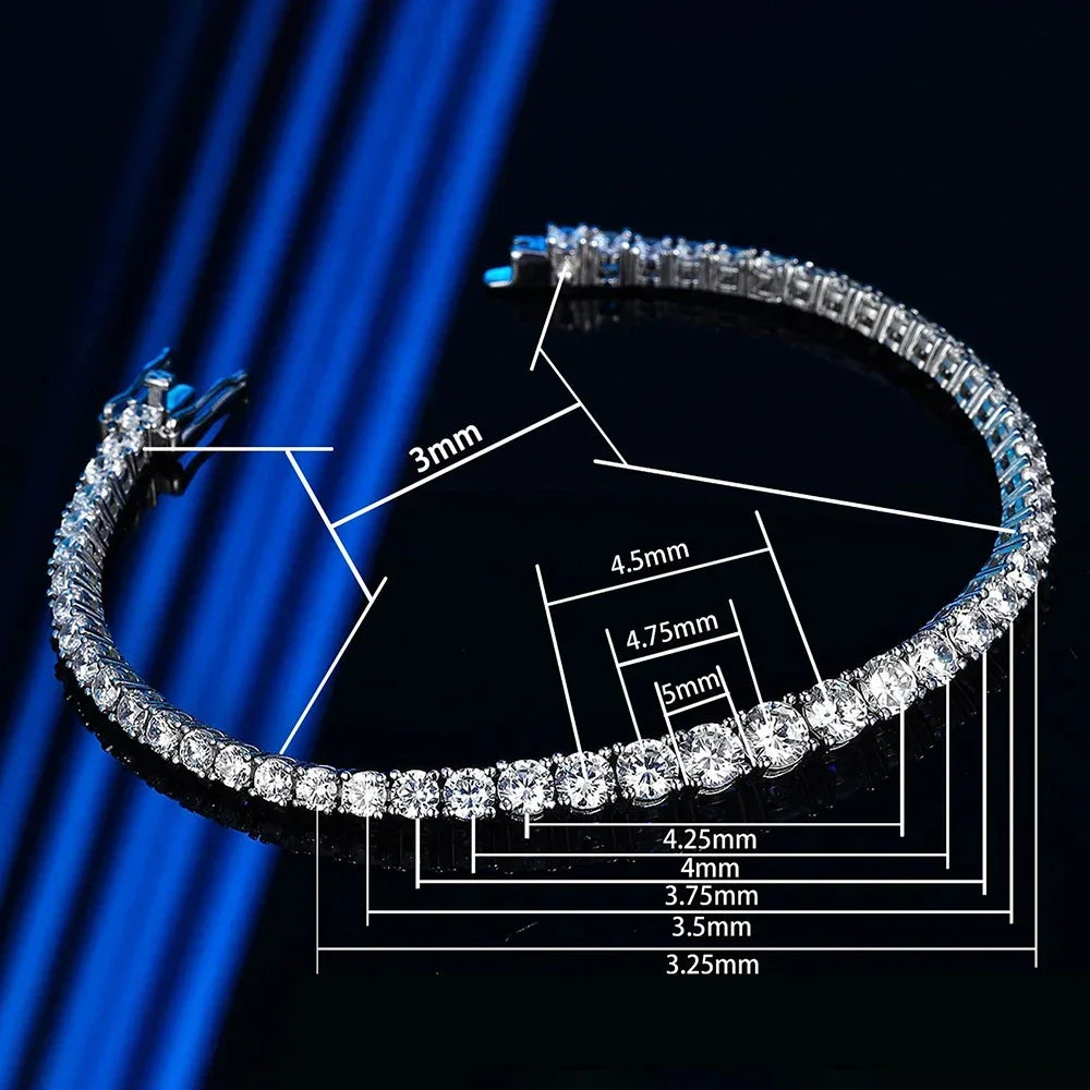 Full Moissanite Tennis Bracelet for Women with Certificate 3-5mm Size Gradient Lab Diamond Bracelets S925 Silver Plated 18K Gold