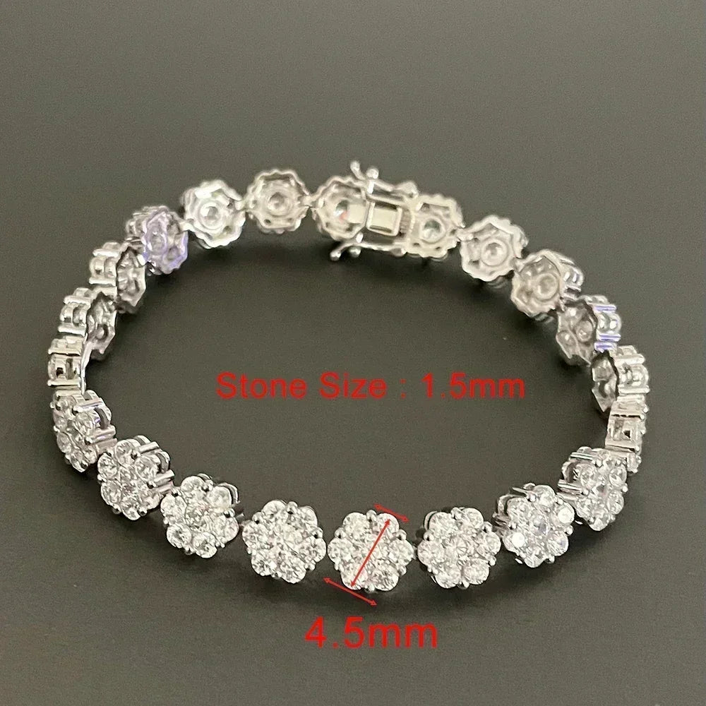 Full Moissanite Diamond Tennis Bracelet With  Certificate Flower Shape Bracelets For Women 925 Sterling Silver Fine Jewelry