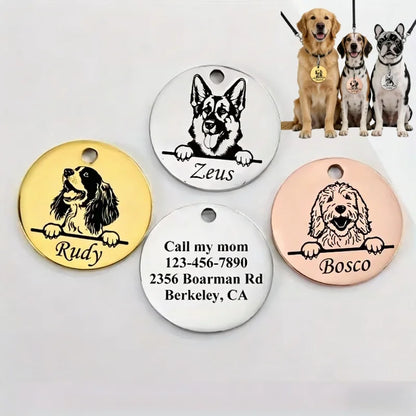 Custom Pet Name Puppy Anti-lost Collars Personalized Cute Engraving Stainless Steel Tag Dog Cat Name Tag Pets Dog Accessories