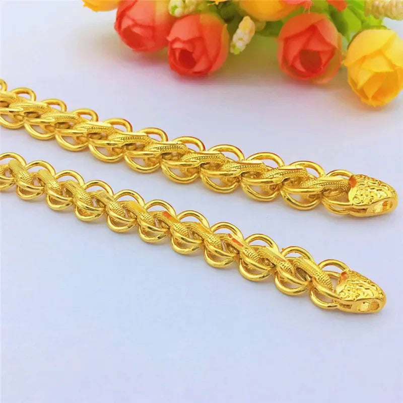 Pure Gold Color Fried Dough Twist Bracelet for Men Gold Color Bracelet Bangle Wedding Birthday Party Fine Jewelry Gifts