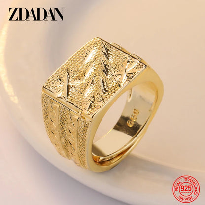 ZDADAN 925 Silver 18K Gold Ring For Women Men Wedding Jewelry