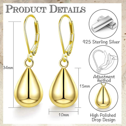Orecchini Donna Argento 925 Orecchini a Goccia d'Acqua Brillante Orecchini Pendenti Placcati in Oro