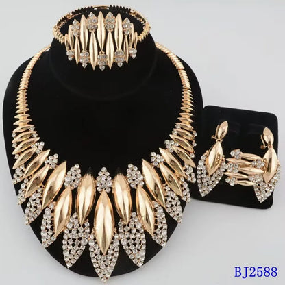 Wedding Jewelry Set Africal  Zircon Bracelet necklace Earring Ring 18K Gold Plated Jewelery set