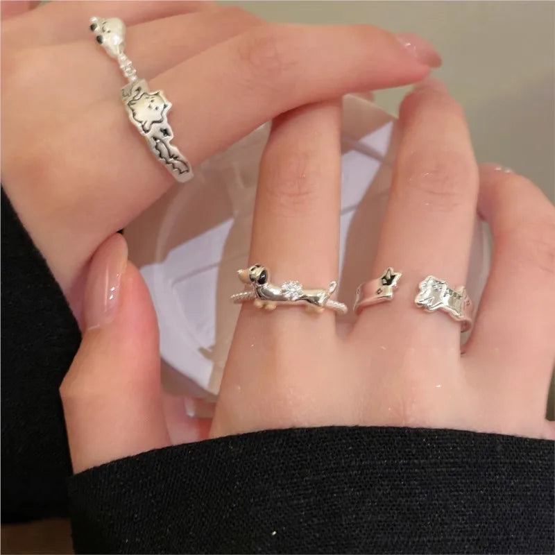 925 Sterling Silver Zircon Dog Ring For Women Animal Matte Irregular Cloud Halloween Creativity Jewelry Gift Dropship