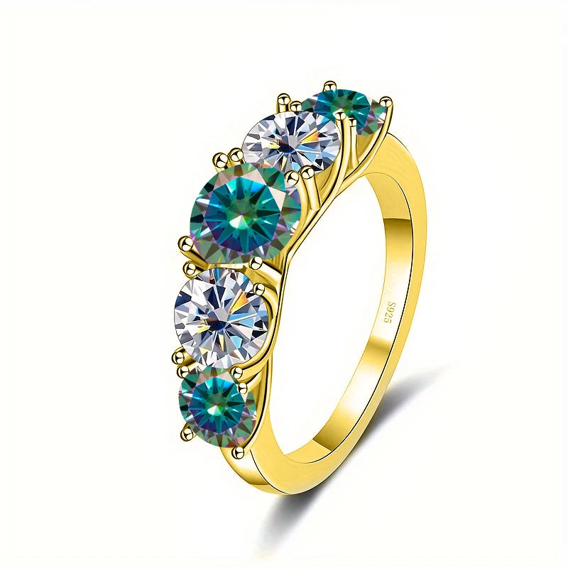 5 Stones 3.6CT All Moissanite Rings for Women gold Plated 925 Sterling Sliver Wedding Band Sparkling Diamonds Fine Jewelry GRA