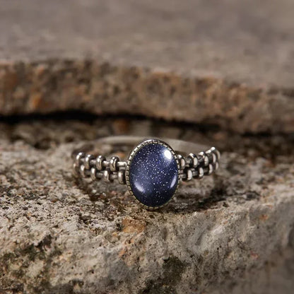 925 Sterling Silver Rings With Natural Black Onyx Stone Vintage Style Gear and Chain Shape Punk Rings Fine Jewelry for Woman Men