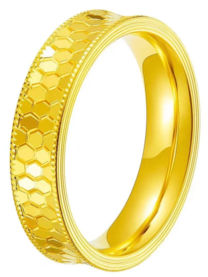 Pure Gold Color Shine Honeycomb Ring for Couple Wedding Ring Women Men Real Dubai Sand Gold Trendy Lover Rings Fine Jewelry