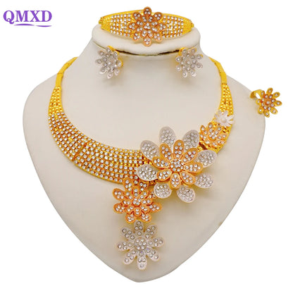 Dubai Gold Color Jewelry Sets African Indian wedding Bridal Wife gifts Necklace Bracelet Earrings ring Jewelery for Women 2022