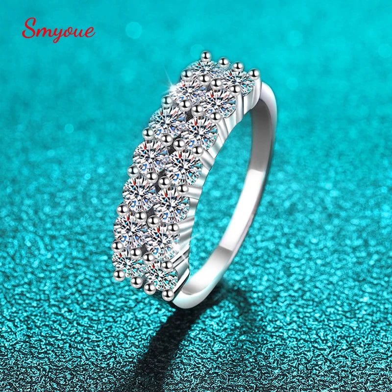 Smyoue 1.4CT 0.7CT 3mm Moissanite Ring for Women Half Enternity Diamond Band S925 Sterling Silver Plated White Gold Ring GRA