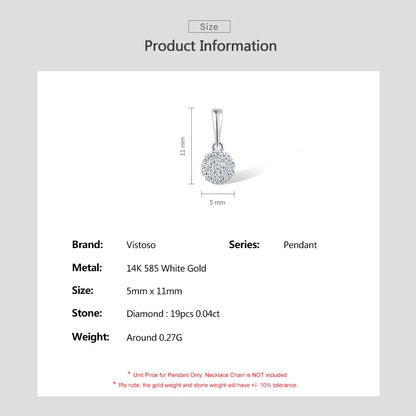 VISTOSO Gold Pendants For Women Authentic 14K 585 Yellow Gold Small Round Circle Sparkling Diamond Necklace Pendant Fine Jewelry