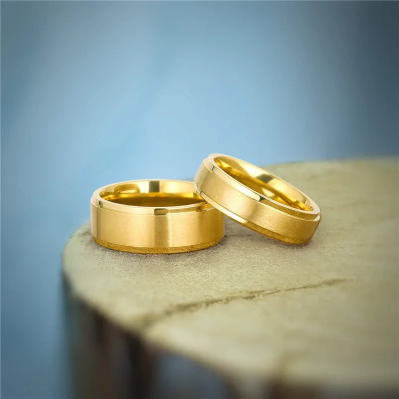TIGRADE 18K Gold Plated Titianium Ring 6/8mm Men Engagement Band Wedding Band Couple Rings Unisex anelli donna bijoux femme