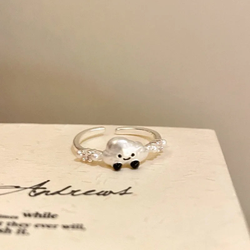 925 Sterling Silver Zircon Dog Ring For Women Animal Matte Irregular Cloud Halloween Creativity Jewelry Gift Dropship