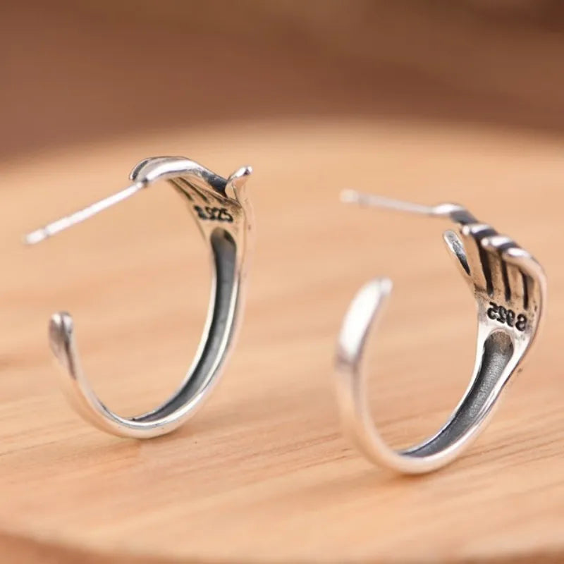 S925 Sterling Silver Studs Earring for Women New Fashion Creative Design Small Hand Pure Argentum Ear Studs Jewelry Wholesale