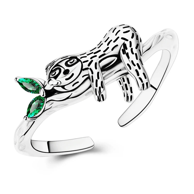 Original 925 Sterling Silver Rings Sparking Sloth Open Rings For Women Girls Jewelry Birthday Anniversary Gifts