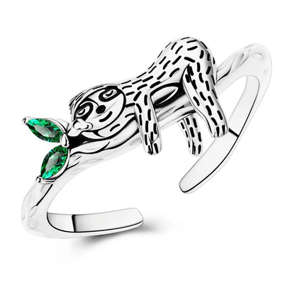 Original 925 Sterling Silver Rings Sparking Sloth Open Rings For Women Girls Jewelry Birthday Anniversary Gifts