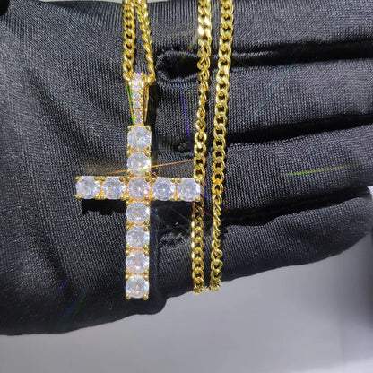 Fashion Simple Bling Cross Jewelry Iced Out Cubic Zirconia Diamond 18k White Gold Plated Cross Pendant Necklace For Men Women