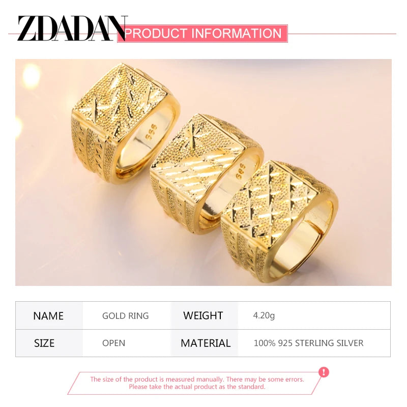 ZDADAN 925 Silver 18K Gold Ring For Women Men Wedding Jewelry