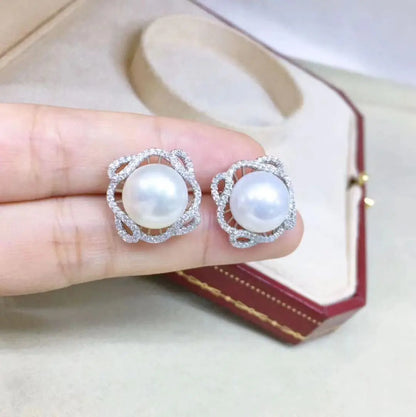 Wholesale S925 Sterling Silver Earrings Mount Findings Settings Base Mounting Parts Accessory for 9-10mm Pearls 5 pairs/lot
