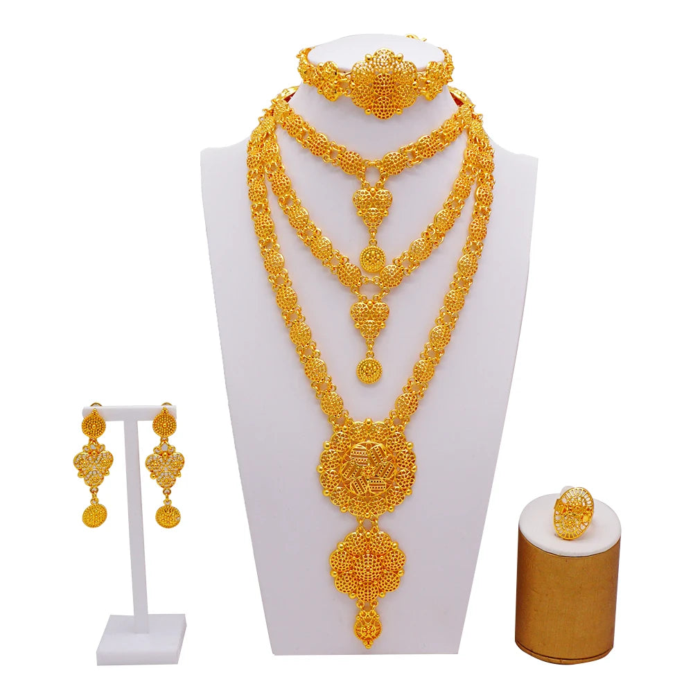 Dubai Jewelry Sets Gold Color Necklace & Earring Set For Women African France Wedding Party Jewelery Ethiopia Bridal Gifts