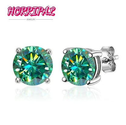 HORRIPAL Green Moissanite Earring 4 Prongs Classic Trendy Lab Grown Diamond with GRA Certified 925 Silver Earrings for Women Man