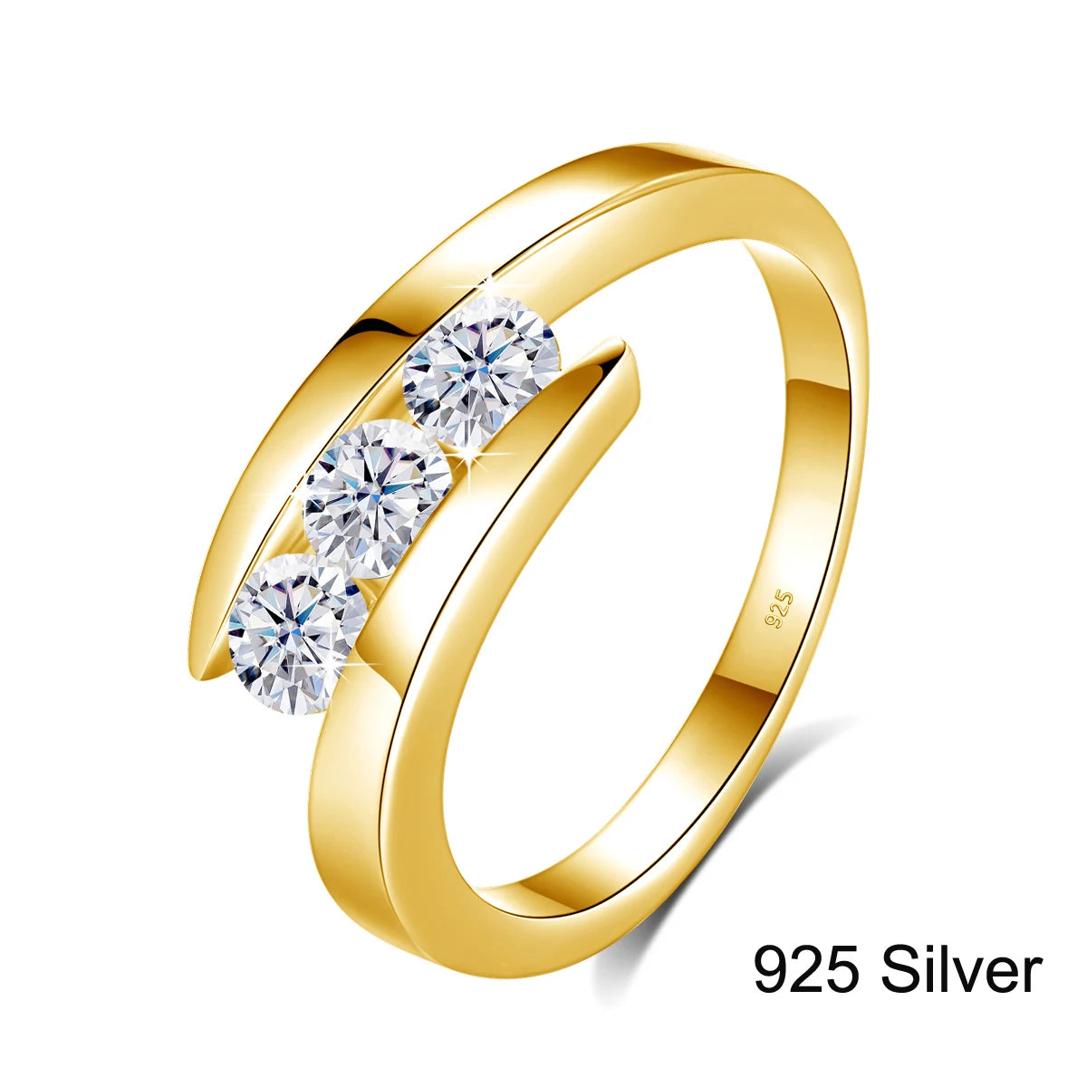 Kirin Palace 3 Stones Moissanite Ring For Women 18K 750 14K Gold D VVS Round Cut Solitaire Engagement Rings Female Fine Jewelery