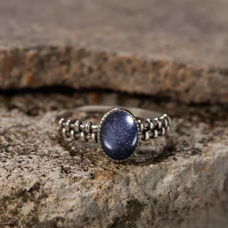 925 Sterling Silver Rings With Natural Black Onyx Stone Vintage Style Gear and Chain Shape Punk Rings Fine Jewelry for Woman Men