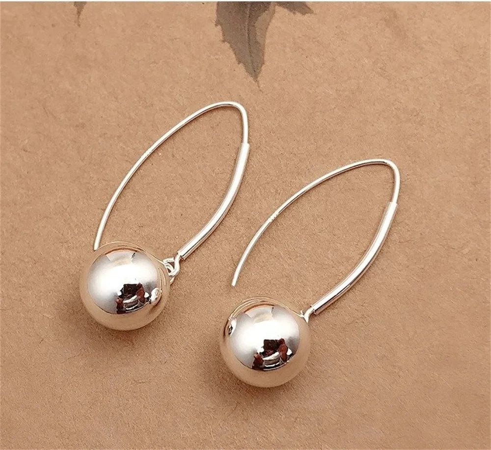S990 Sterling Silver Drop Earrings for Women Smooth Surface Balls Pure Argentum Ear Drop Classic Fashion Jewelry Wholesale