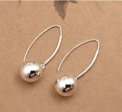 S990 Sterling Silver Drop Earrings for Women Smooth Surface Balls Pure Argentum Ear Drop Classic Fashion Jewelry Wholesale