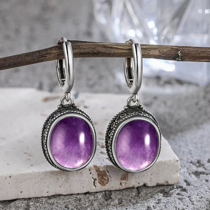 Vintage 925 Sterling Silver Earring Oval Natural Kyanite Stone Moonstone Labradorite Hoop Earrings With Necklace Set For Women