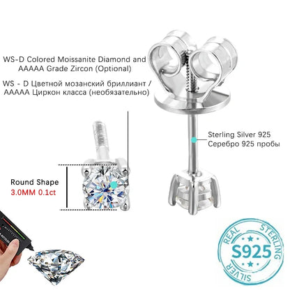 ALITREE 1ct D Color Moissanite Earrings 925 Sterling Sliver Plated Gold Diamond Ear Studs with GRA Certificate for Women Jewelry