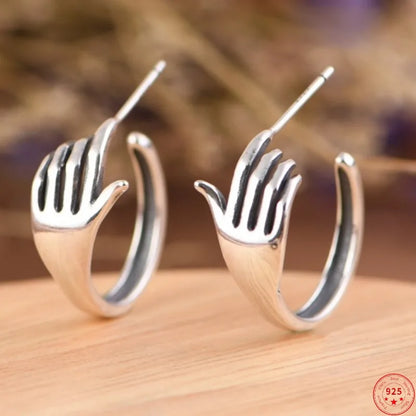 S925 Sterling Silver Studs Earring for Women New Fashion Creative Design Small Hand Pure Argentum Ear Studs Jewelry Wholesale