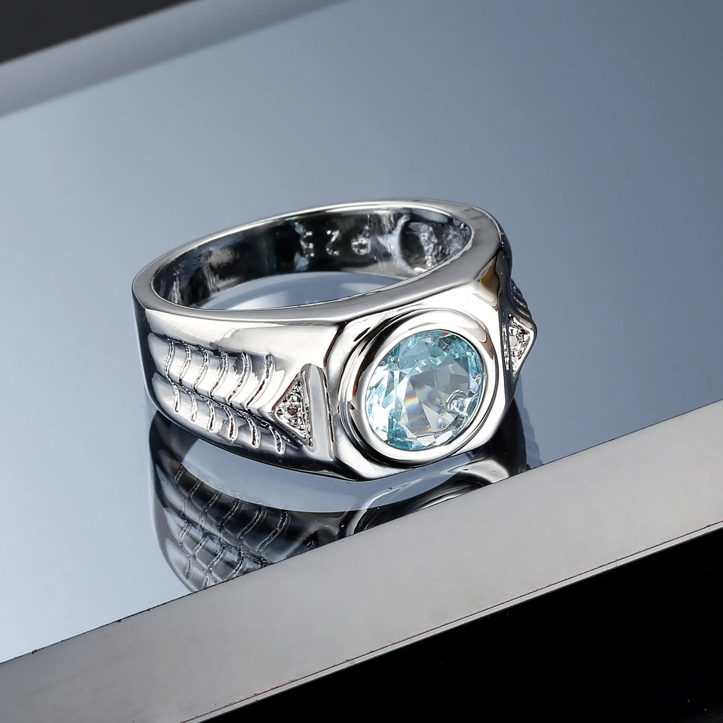 Ethnic Style Shiny Big Round Zircon Women Rings Sky Blue Stone Bridal Wedding Rings Jewelry Party Personality Gift Anillos Mujer