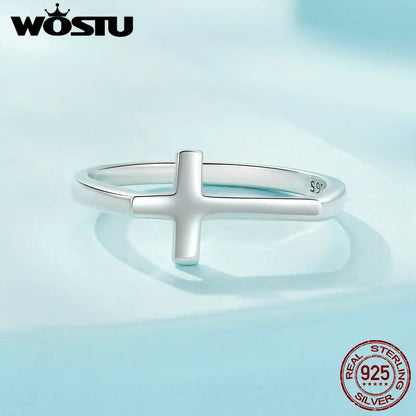 WOSTU Original 925 Sterling Silver Cross Ring Oxidized Silver for Women Fine Jewelry Party Wedding Engagement Ring Gift FIR979