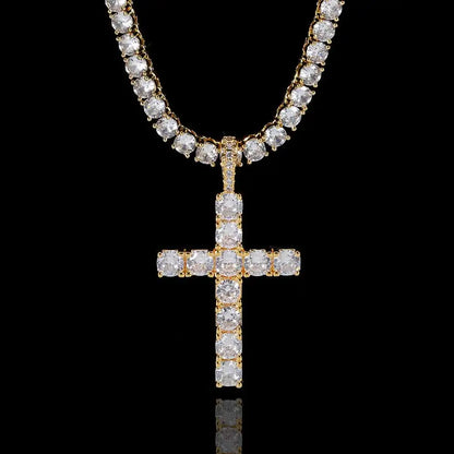 Fashion Simple Bling Cross Jewelry Iced Out Cubic Zirconia Diamond 18k White Gold Plated Cross Pendant Necklace For Men Women