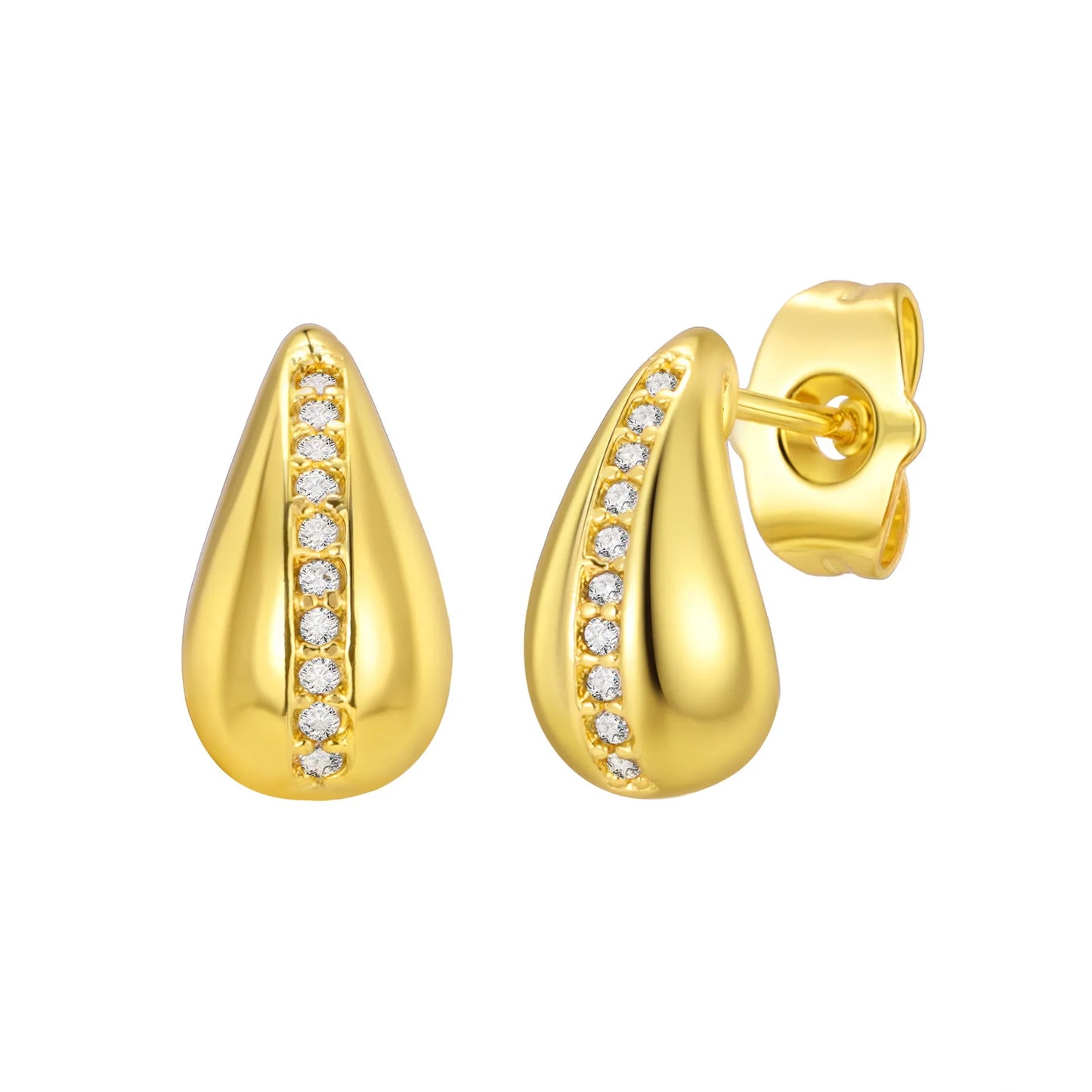 Teardrop Gold Plated Earrings for Women, Zirconia Water Droplet Stud Earring, Birthday Wedding Party Jewelery