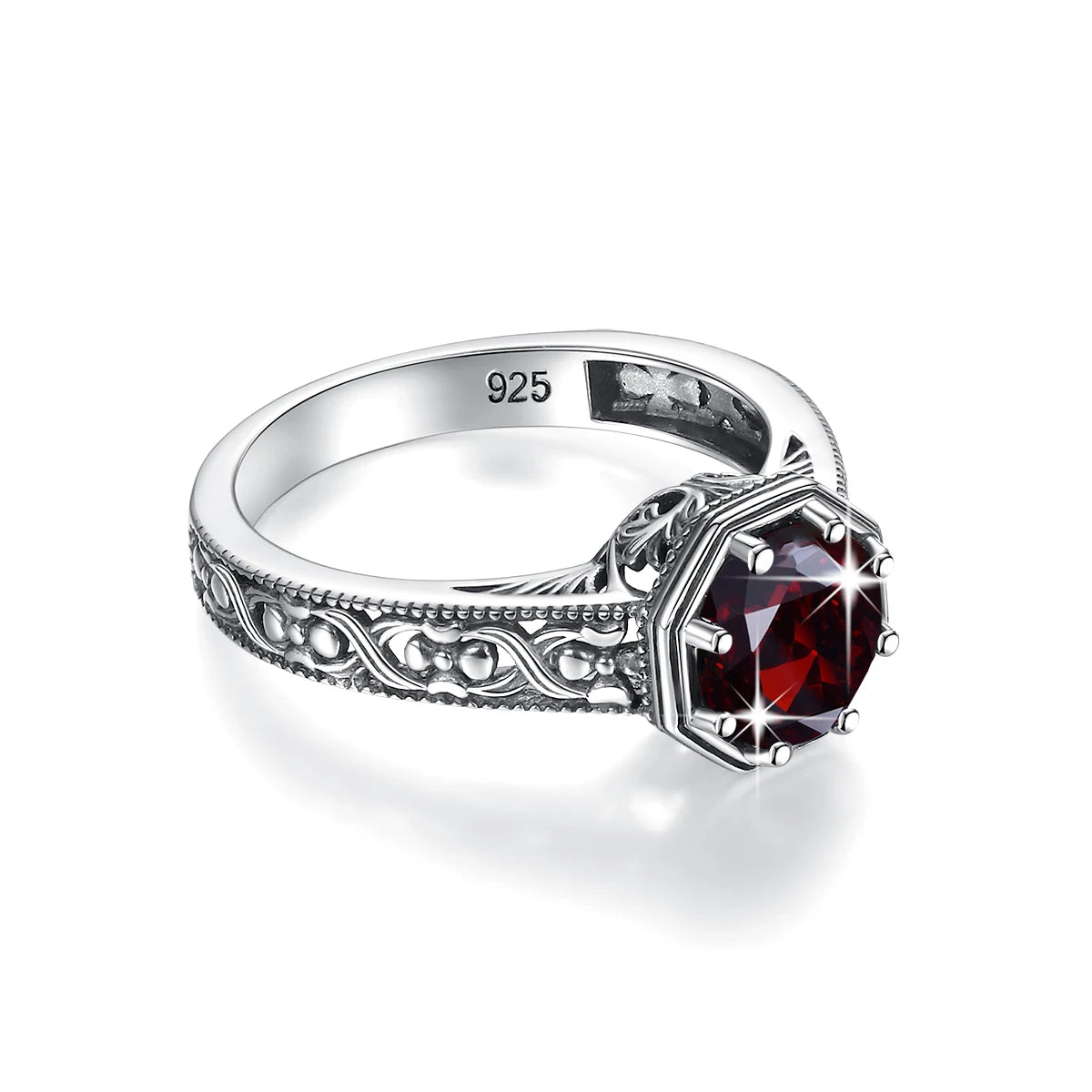 Real 925 Sterling Silver Birthstone Rings for Man Woman Fashion Octagon Emerald Garnet Crystal Argentum Gems Handmade Jewelry