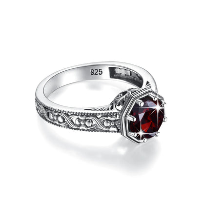 Real 925 Sterling Silver Birthstone Rings for Man Woman Fashion Octagon Emerald Garnet Crystal Argentum Gems Handmade Jewelry